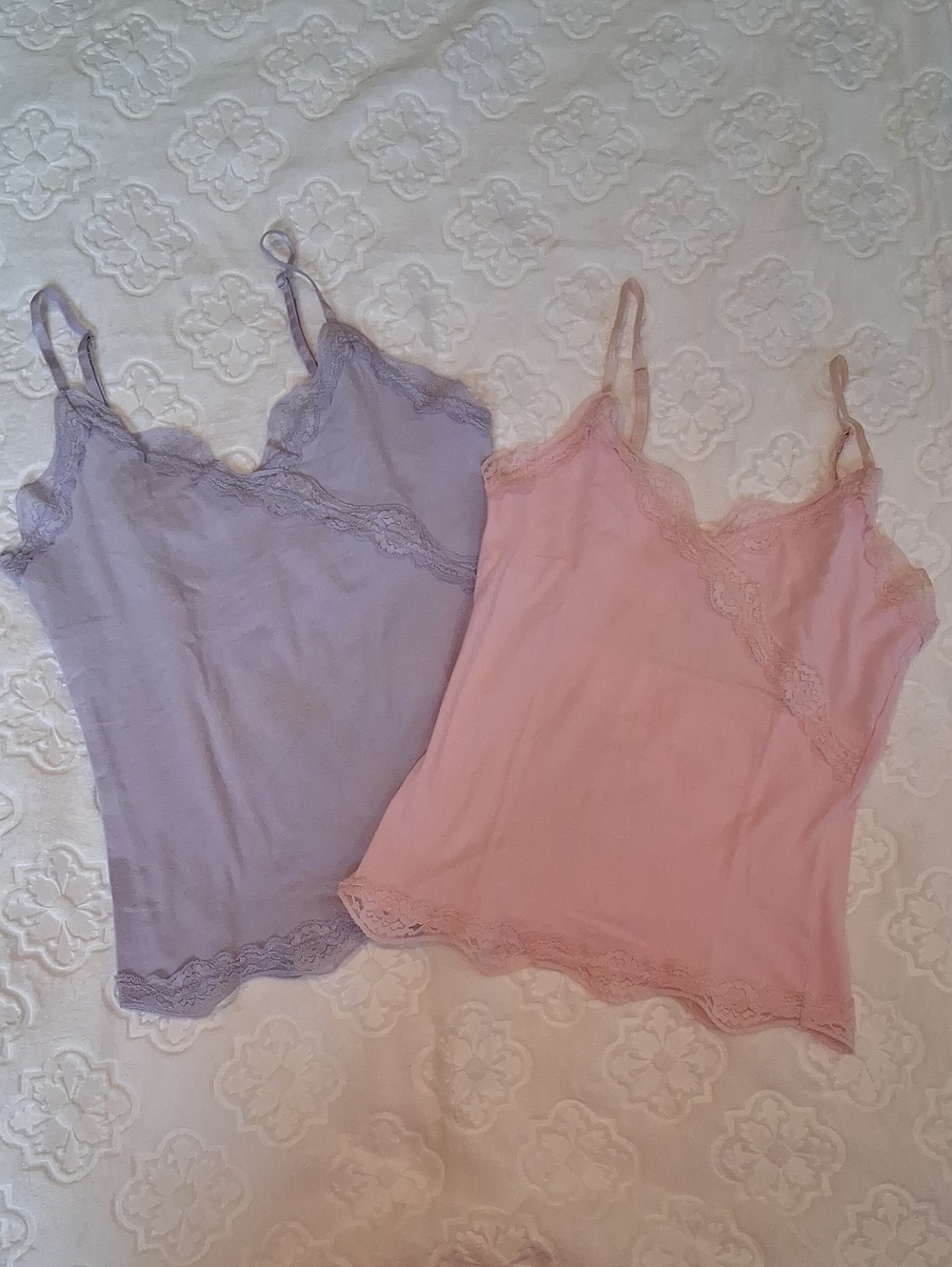 Copper Key Lace-Trim Camisoles in Pink and Lavender
